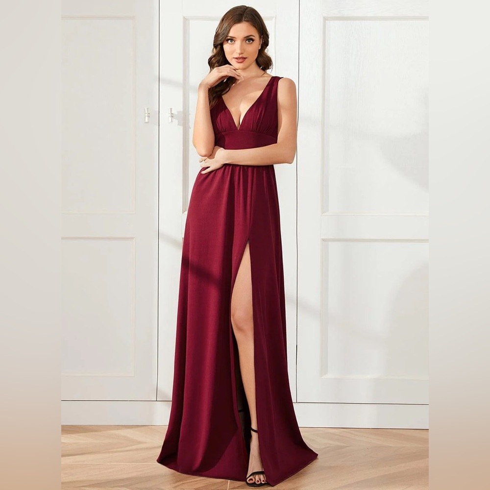Ever Pretty Red Plunge Neck Backless Sundress